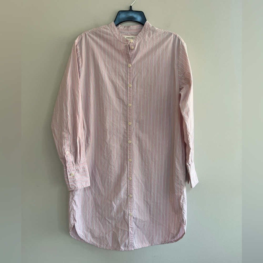 Everlane Relaxed Striped Shirt Dress In Ultrasoft Cotton, Pink/White, Xxs